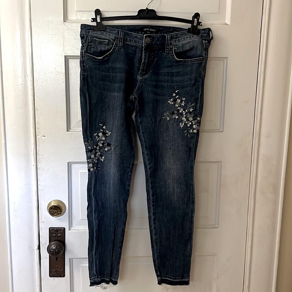 Dear John cropped embroidered skinny jeans - size 28